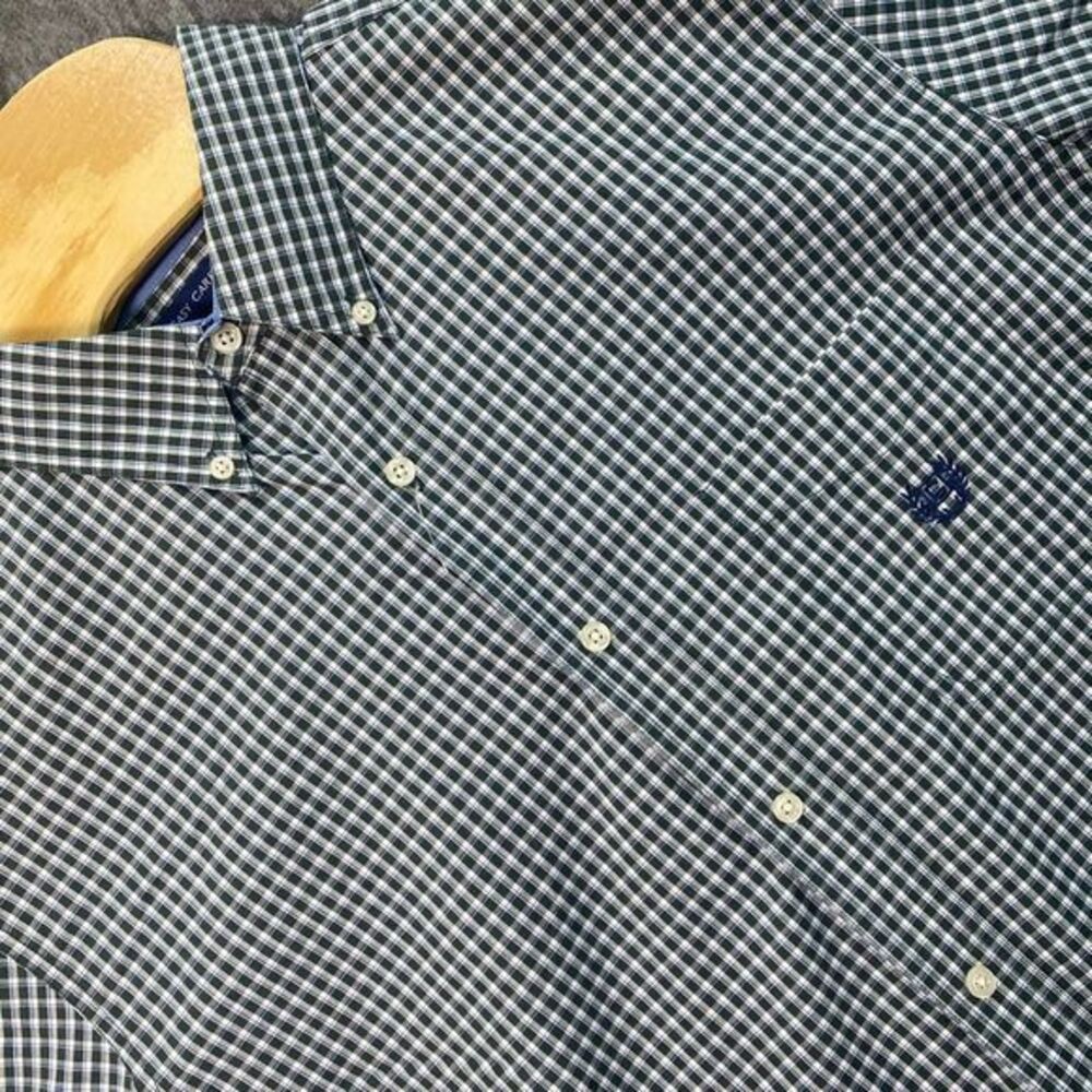 Chaps XL Easy Care Flex Button Down Gingham Checkered Plaid Shirt Black